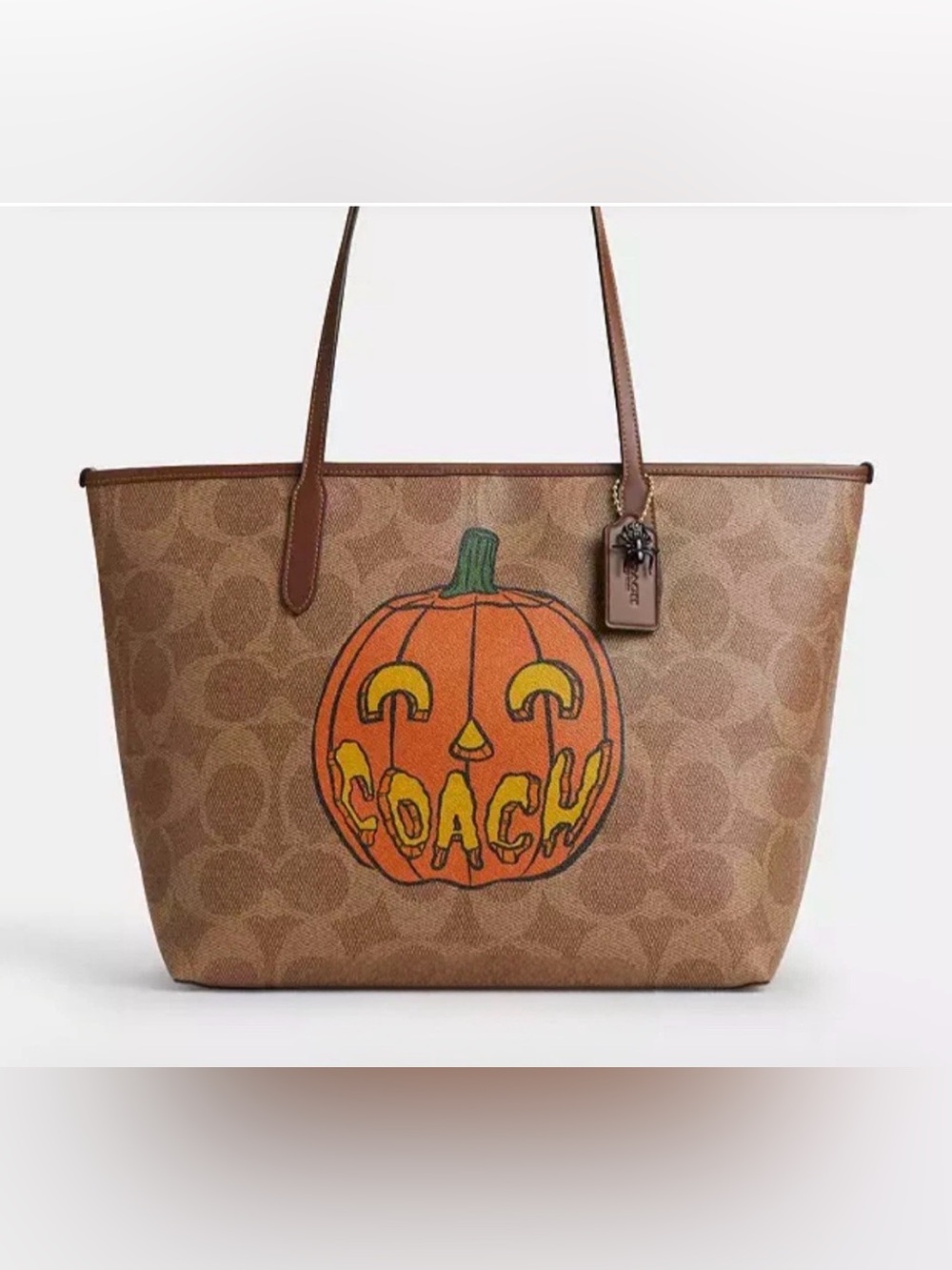 Coach City Tote Bag in Signature Canvas with collectible  Halloween pumpkin NEW